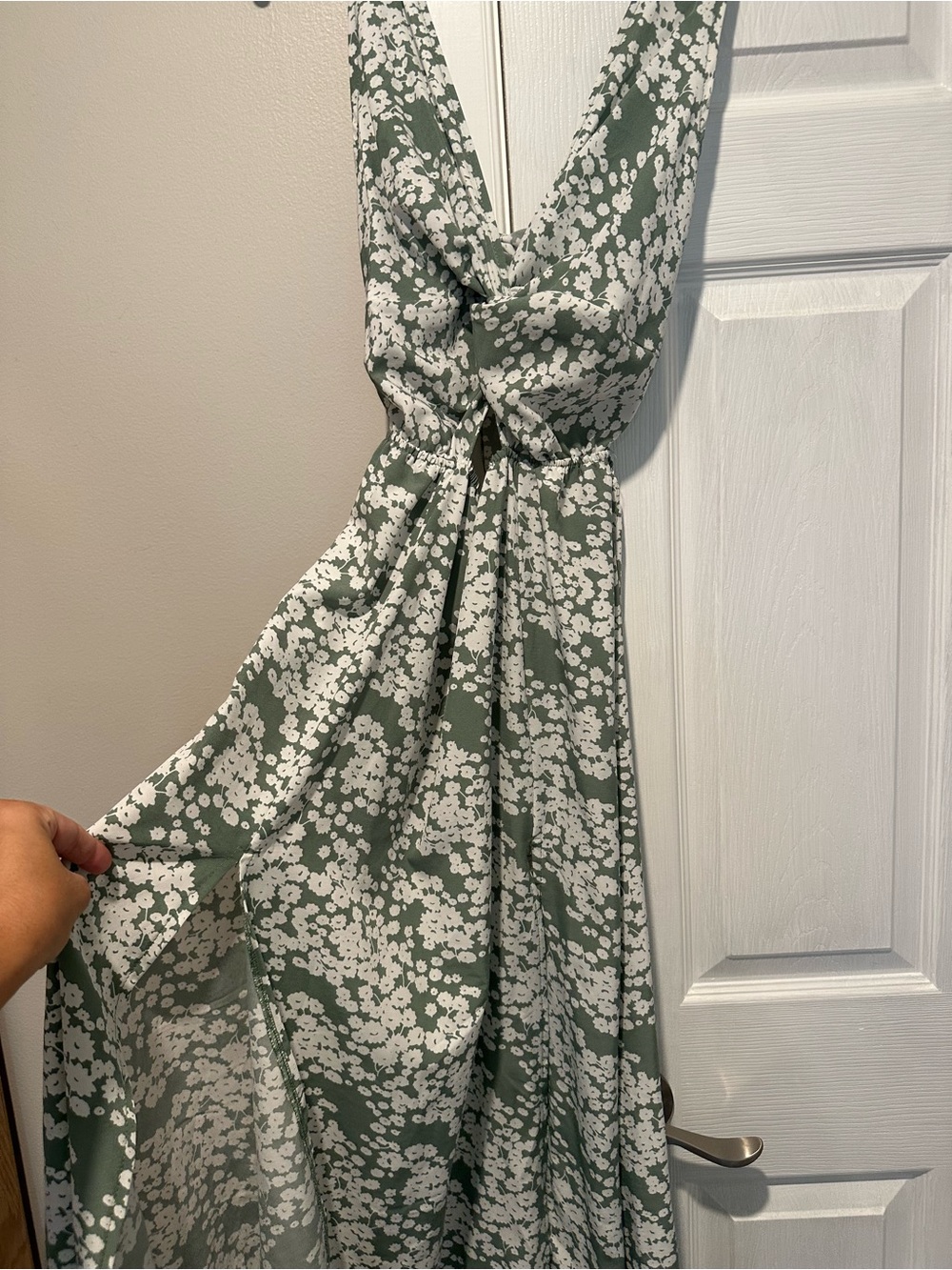 Green and White Floral Wrap Maxi Dress